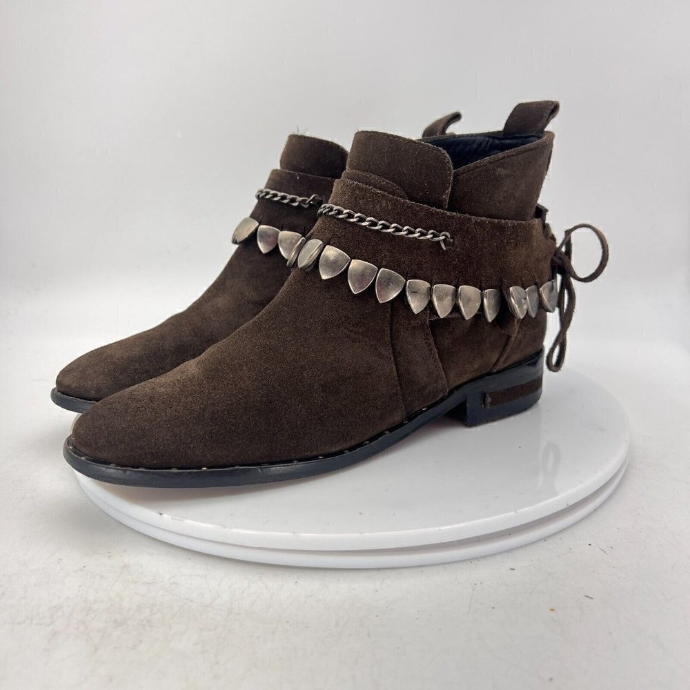 Freda Salvador Star Jodhpur Women Size 6 Brown Nubuck Fringe Overlay Ankle Boot